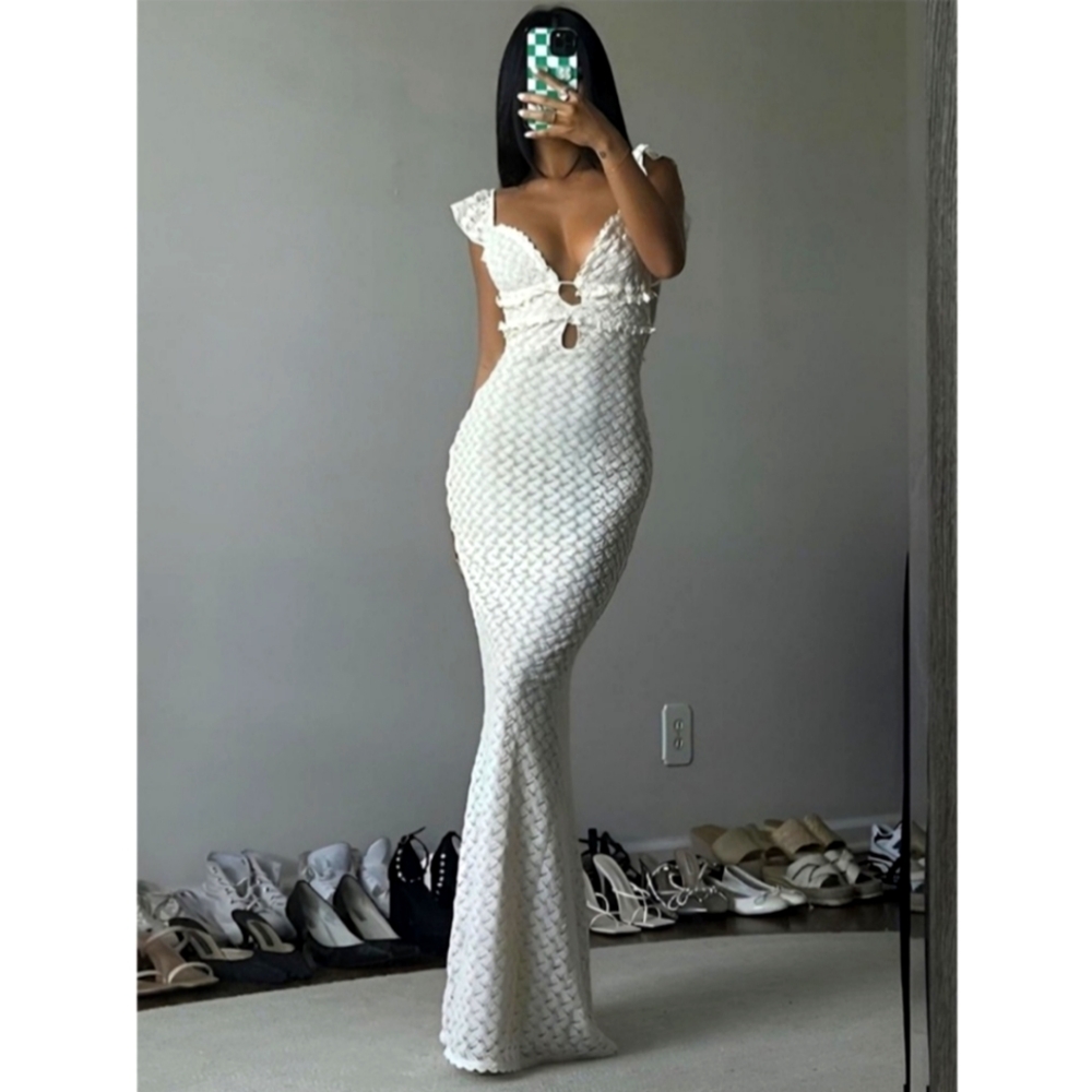 NWT Commense white knit Long dress Large Rare